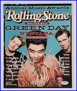 Green Day X3 Billie Joe Armstrong Mike & Tre Signed Rolling Stone Magazine Psa