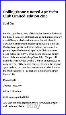 Rolling Stone X Bored Ape Yacht Club Limited Edition Zine /2500 PREORDER