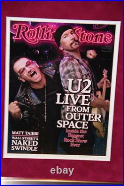 U2 Bono Edge signed No Line CD Rolling Stone magazine FRAMED JSA COA Adam 360 09